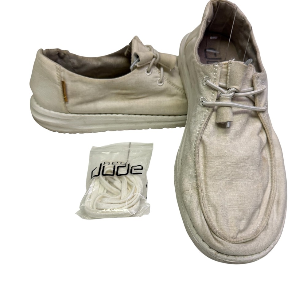 Hey Dude Women 9 White Wendy Chambray Loafers Slip On‎ Boat Shoes 121410123
